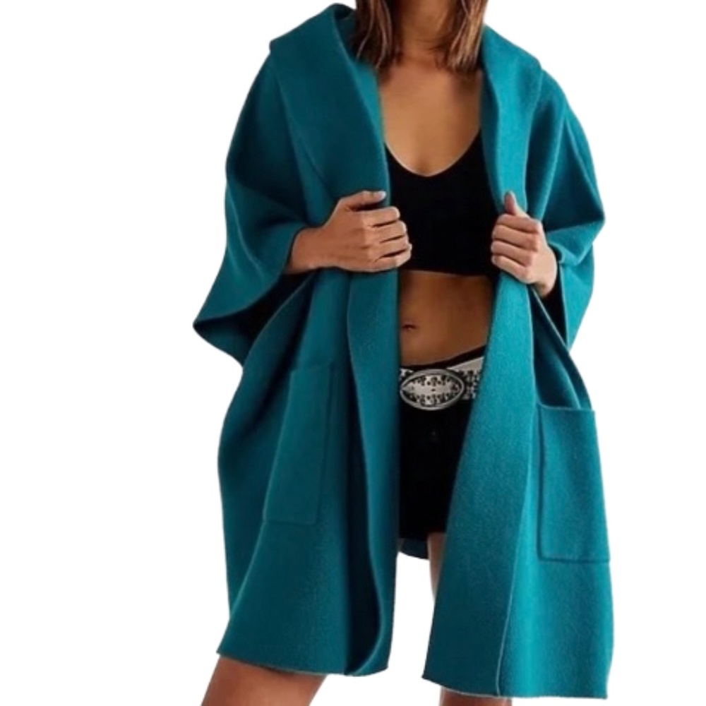 Free People All I Need Cozy Hooded Kimono | Teal | NWOT